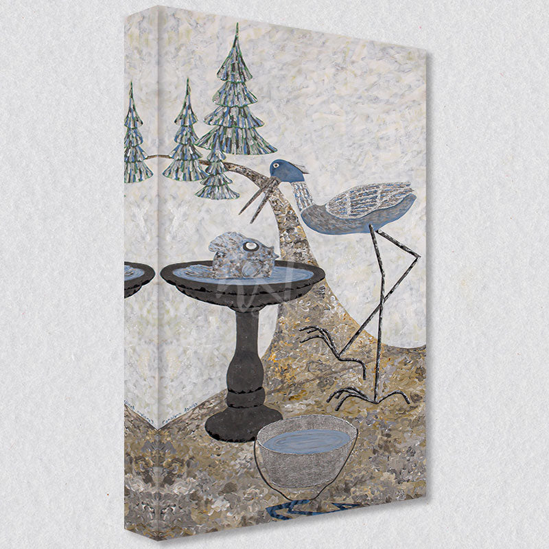 "Chillin" comes as a gallery wrapped canvas print with a rich 1.5 inch thick wood frame. We use a moisture resistant poly-cotton canvas that will not sag and high quality inks that will last over 100 years.