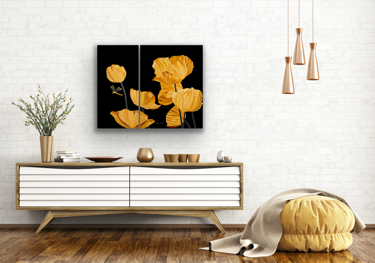 Delightful work of art is a realist depiction of wild poppies. The details in this work of art through brush strokes gives the impression of the petals moving in the breeze.