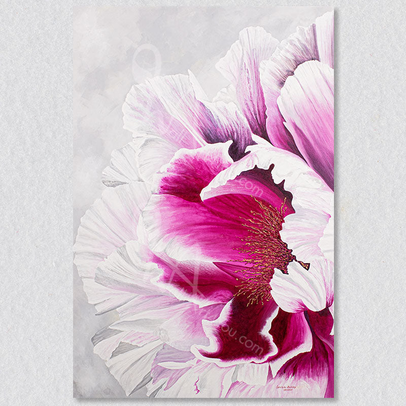 "Tranquility" deep pink peony original acrylic painting was created by Kelowna artist Carolynn Ashley.