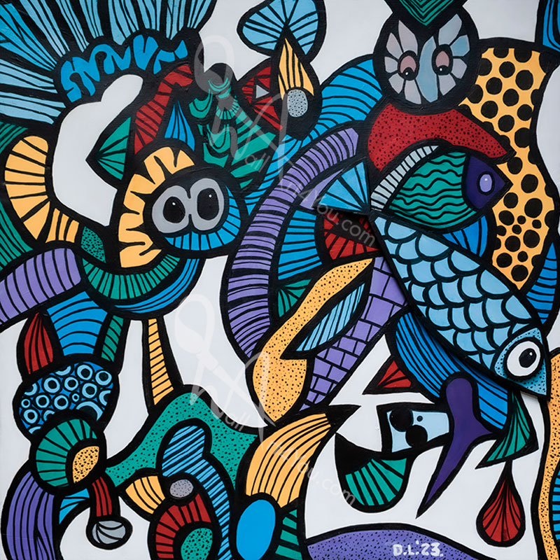 "Blue Fish Deep" wall art by David Laird will look great in your hallway or den.