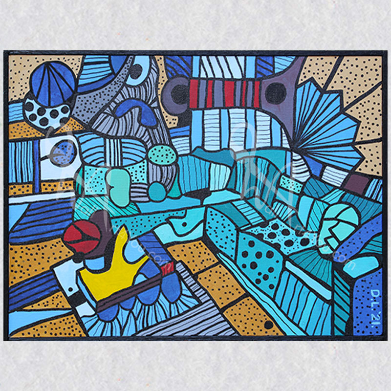 "Elephant in the Room" wall art is a cartoon doodle style created by David Laird.
