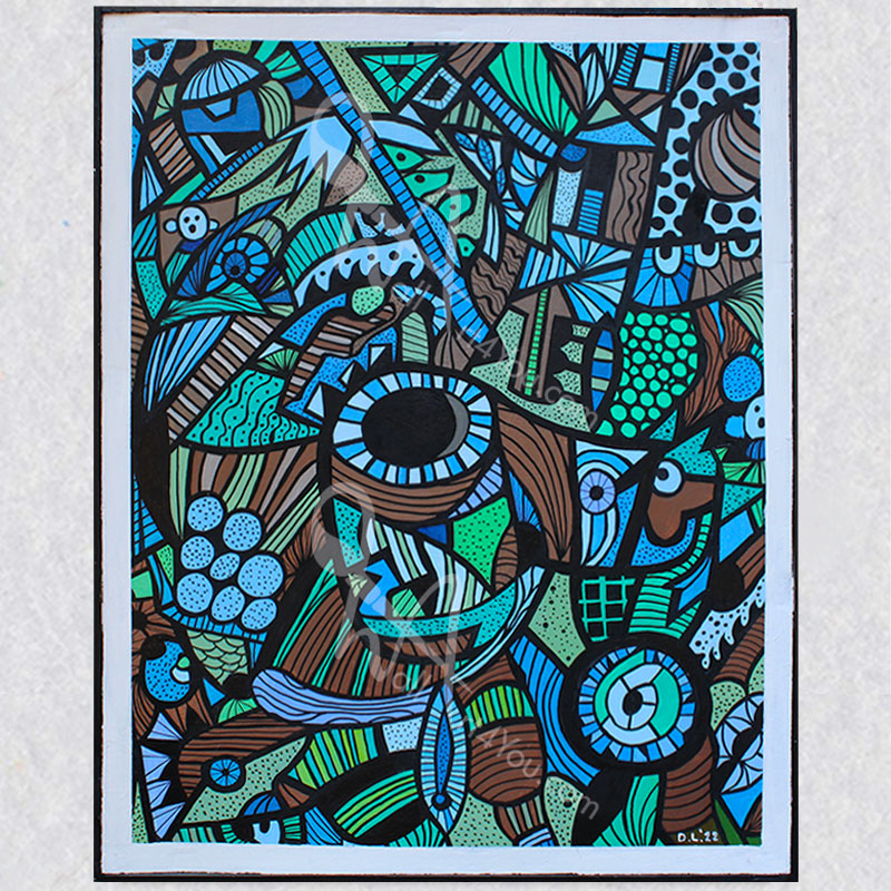 "Eye in the Pie" wall art is a lively cartoon doodle painting by David Laird.