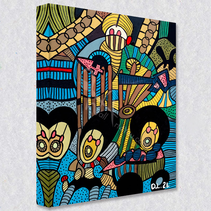 "Fortune Tella" comes as a gallery wrapped canvas print with a rich 1.5 inch thick wood frame. We use a moisture resistant poly-cotton canvas that will not sag and high quality inks that will last over 100 years.