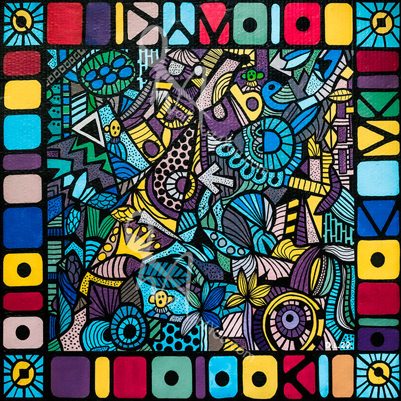 "If Only You Knew" wall art is unique among David's works as it has this lively colourful border.