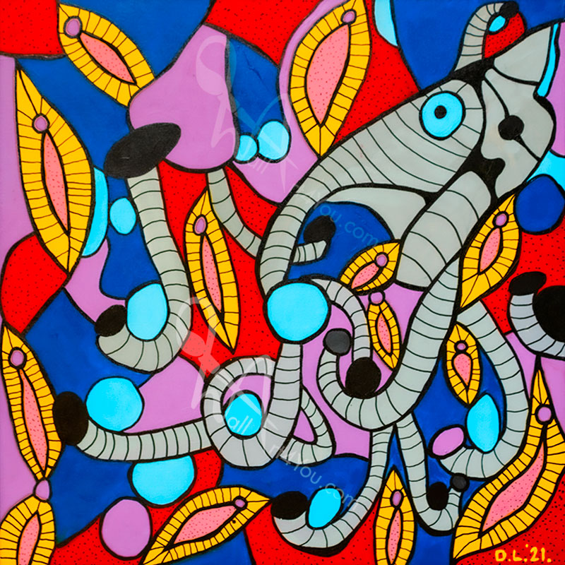 "Jumbo Buddies" wall art was created by David Laird.