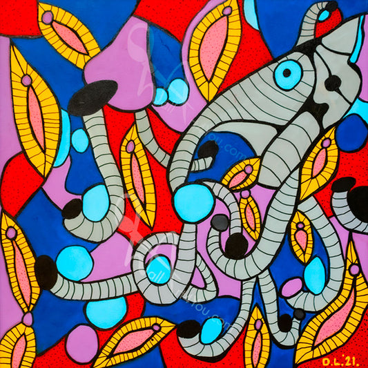 "Jumbo Buddies" wall art was created by David Laird.