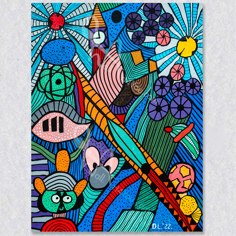 "Little Ben' wall art is a fun lively piece of cartoon doodle art by David Laird.