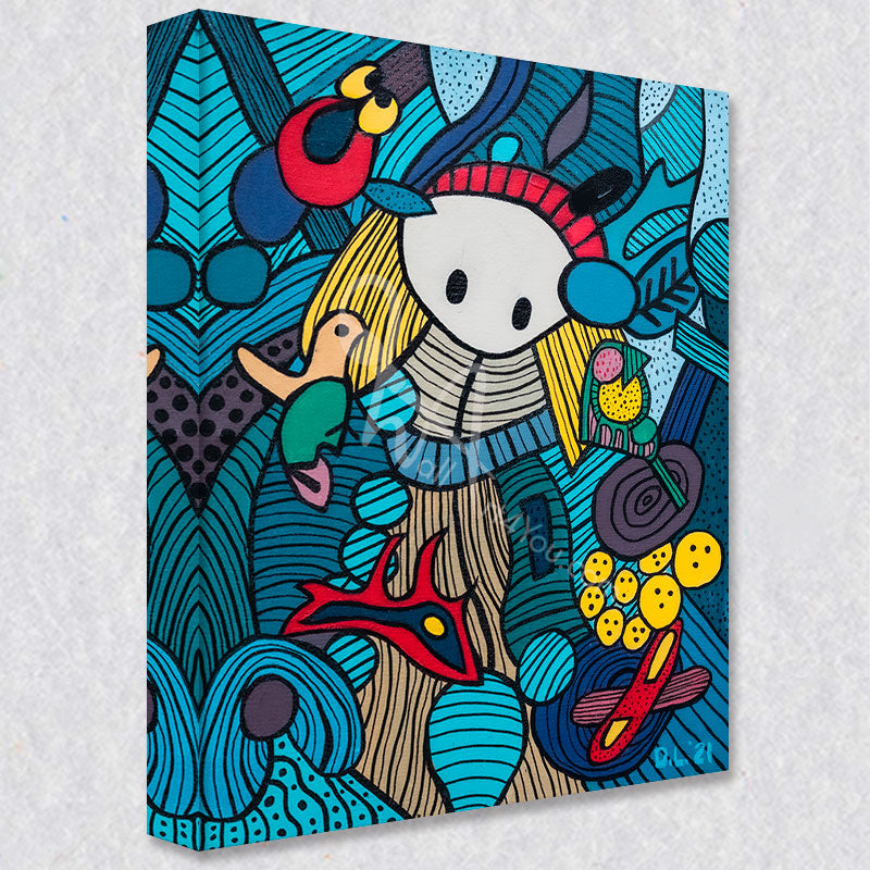 "Little Red Riding Hood" comes as a gallery wrapped canvas print with a rich 1.5 inch thick wood frame. We use a moisture resistant poly-cotton canvas that will not sag and high quality inks that will last over 100 years.