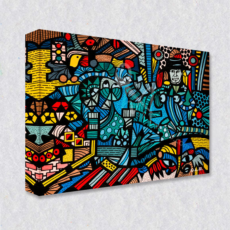 "Mrs Black Hat" comes as a gallery wrapped canvas print with a rich 1.5 inch thick wood frame. We use a moisture resistant poly-cotton canvas that will not sag and high quality inks that will last over 100 years.