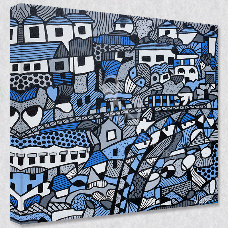"oh Porto" comes as a gallery wrapped canvas print with a rich 1.5 inch thick wood frame. We use a moisture resistant poly-cotton canvas that will not sag and high quality inks that will last over 100 years.