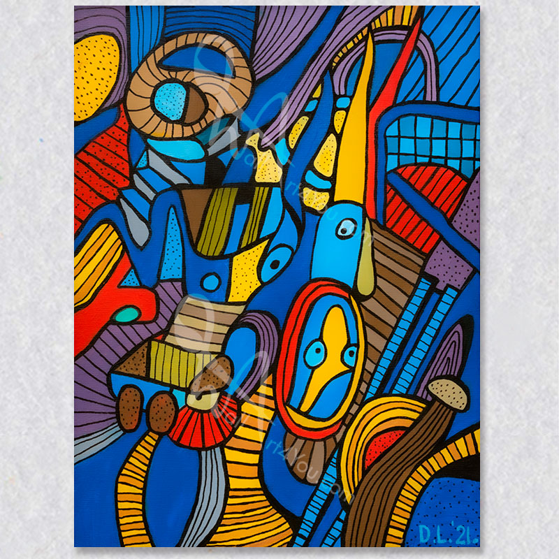 "Rock, Scissor and Stoned" wall art by David Laird. You can make up your own story about this creative piece.