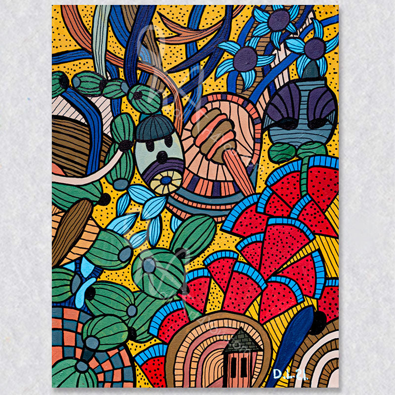 "Watermelon Man" wall art by David Laird display colourful whole and cut watermelon slices.