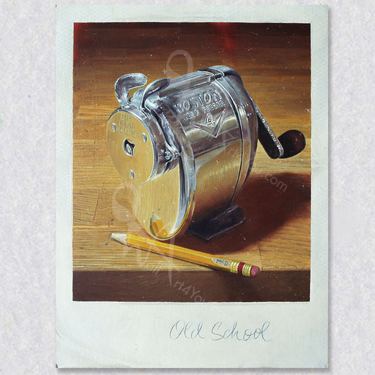 "Old School"  wall art is a hyperrealism art piece by artist Mark McDermott. The original work is an actual painting that is so detailed it looks like a photograph.