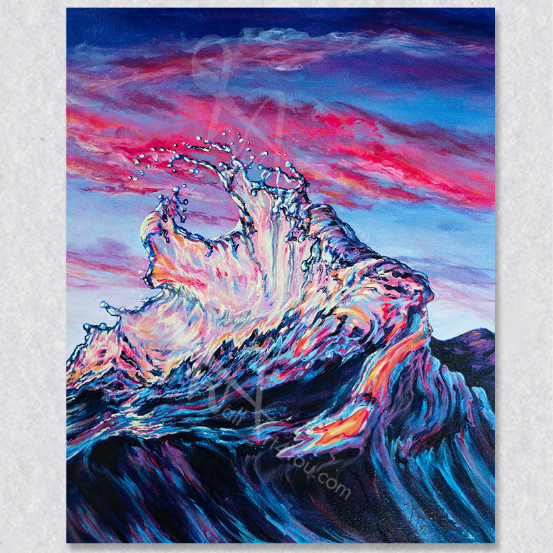 "Cathcer's MItt" wall art depicts a large wave shaped like a baseball mitt.