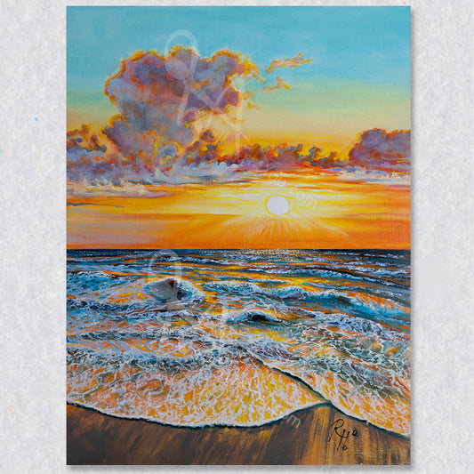 "Heatwave" wall art captures the waves coming over the beach on a hot summer day.