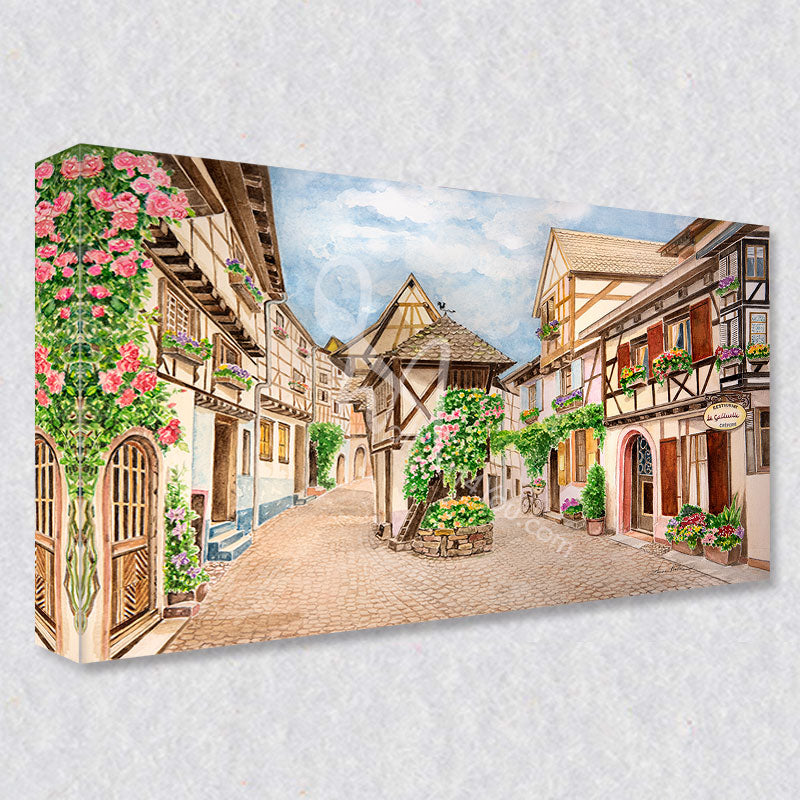 "The Pigeon Loft" comes as a gallery wrapped canvas print with a rich 1.5 inch thick wood frame. We use a moisture resistant poly-cotton canvas that will not sag and high quality inks that will last over 100 years.