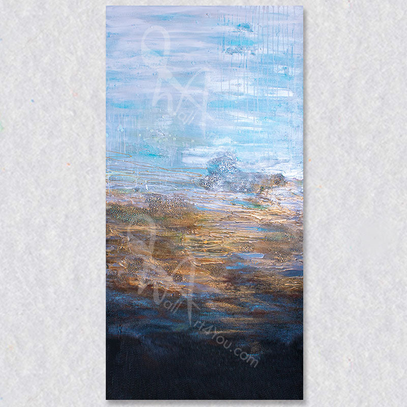 "Golden Hour" mixed media painting by Tiffany Reid is a stunning piece that will compliment a large wall in your living room, dining room or hallway.