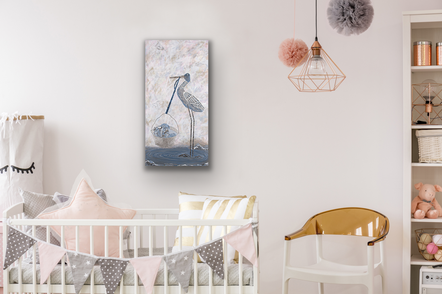 "Travelling" work of art will look great in a nursery or child's room.