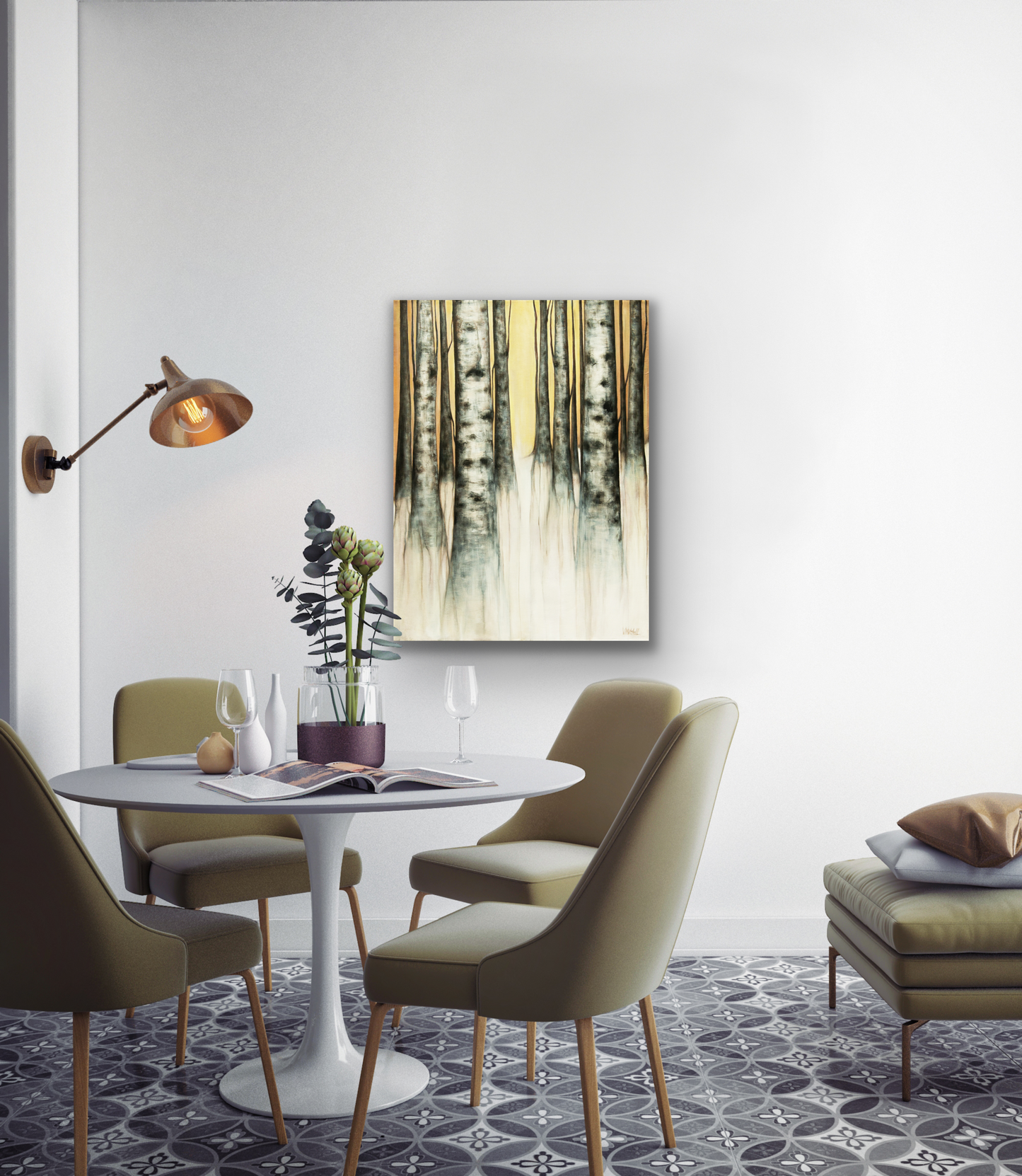 This wall art with it surreal calming natural setting is perfect for bedroom, living room or dining room.