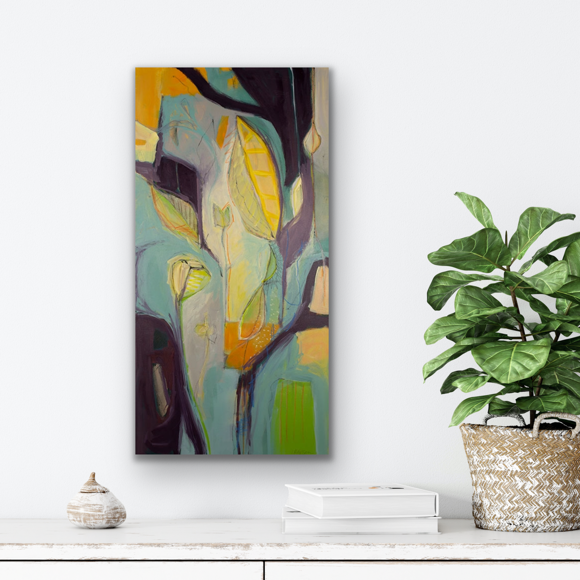 Serenity abstract canvas prints with its soft colour palette works well in bedroom, livingroom or hallway.