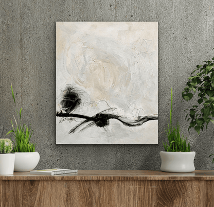 "Infinite Wisdom" original art work has taupe colours with a black humanoid element. 