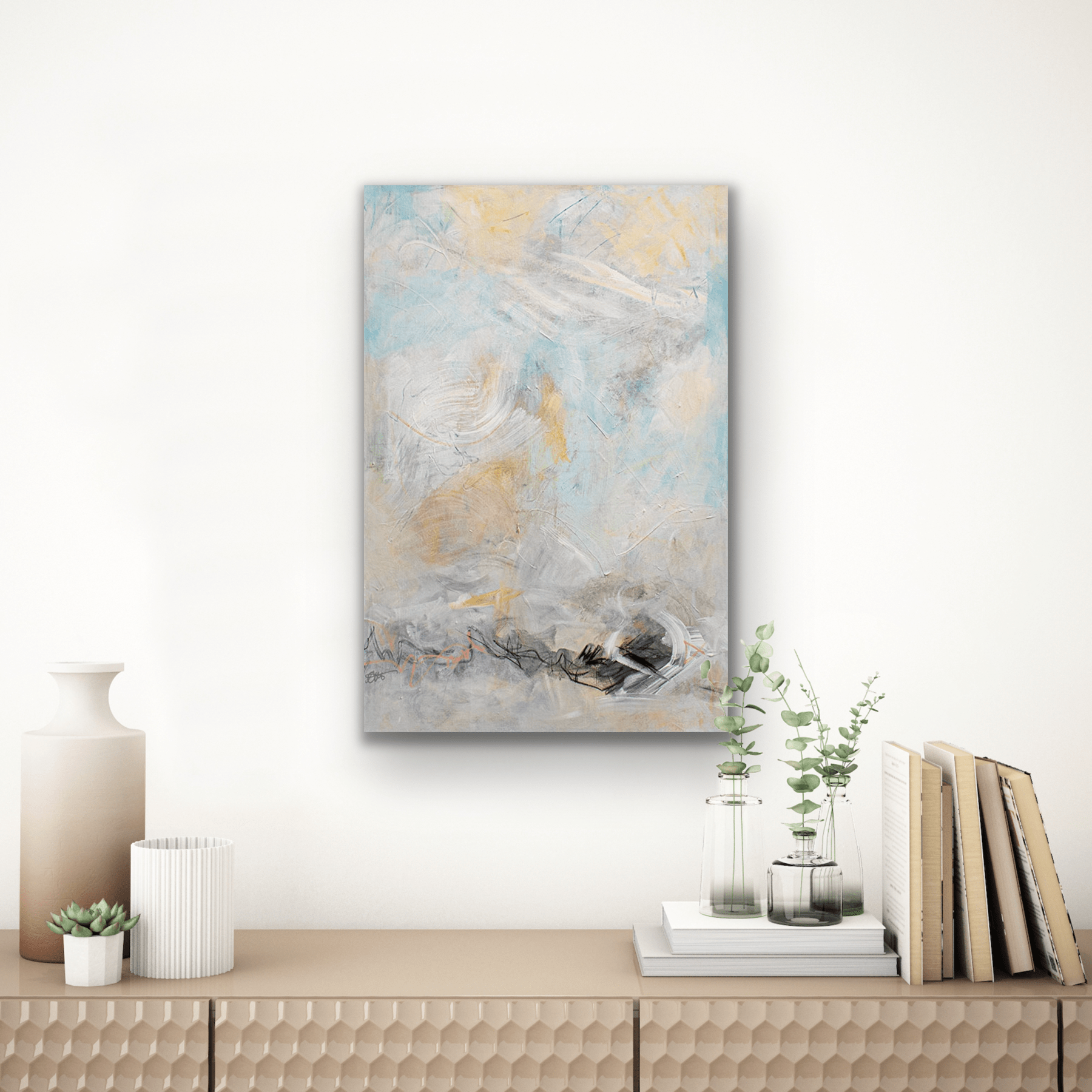 "Misty Horizon" original work of art has a soft colour palette.