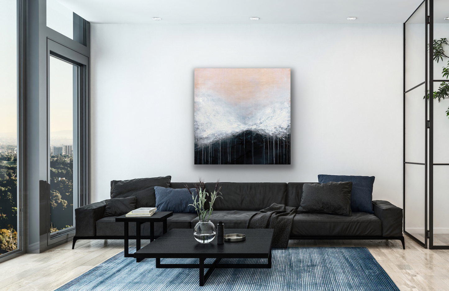Just imagine this stunning abstract work of art being center stage in you r living room.  The art piece would also look good in a dining room, hallway or bedroom.