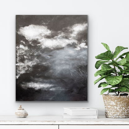 "Mono Cloud I" original painting is black & white and would look great with a minimalist room decor.