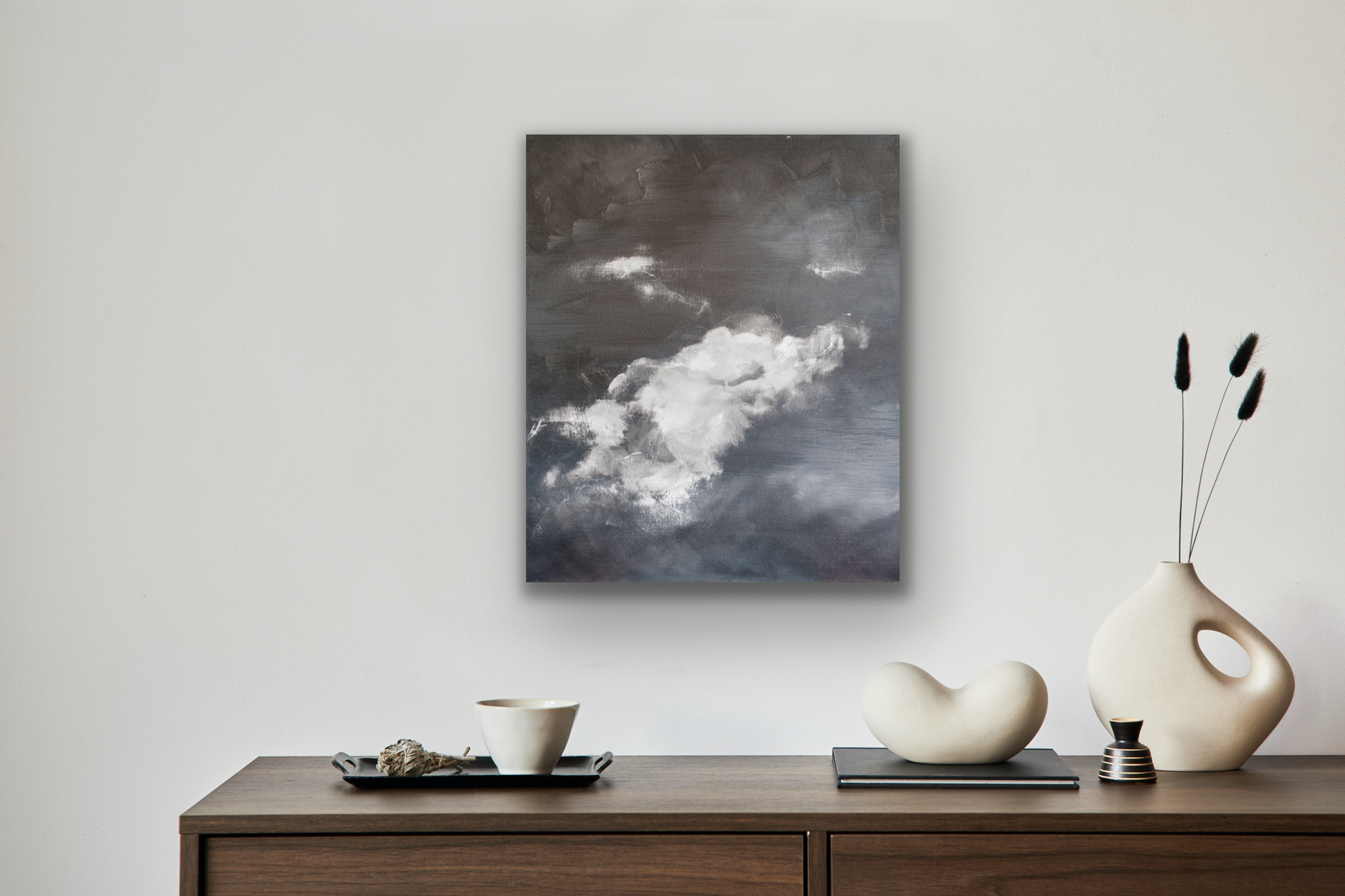 "Mono Cloud III" painting is black and white.