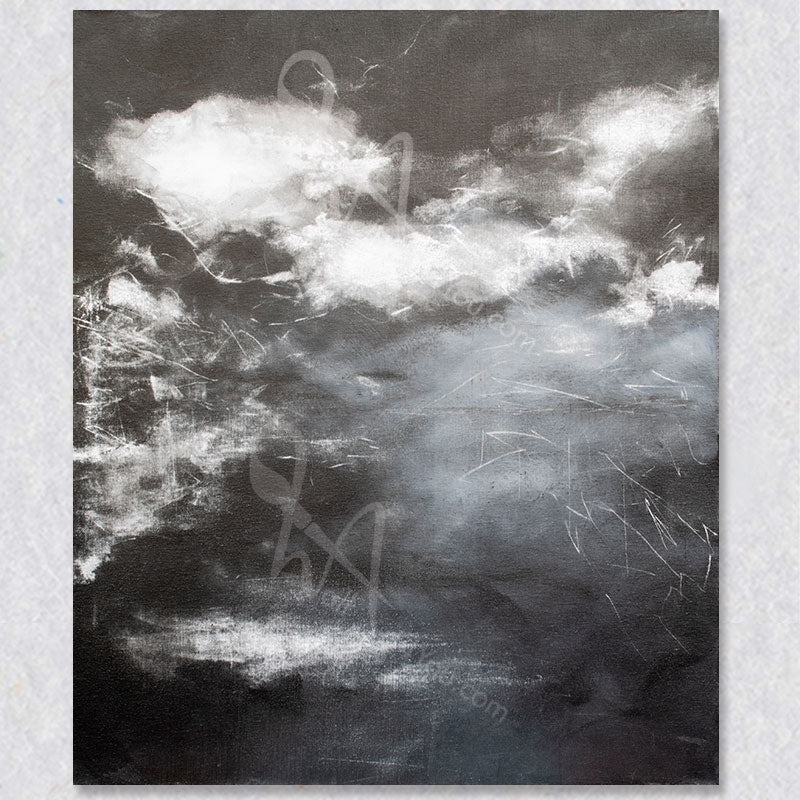 "Mono Cloud I" wall art is part of a four part series of black & white abstract clouds by Colette Tan.