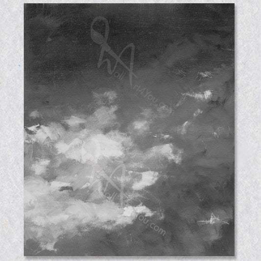 "Mono Cloud II" wall art is part of a series of black and white abstract images of clouds by artist Colette Tan.