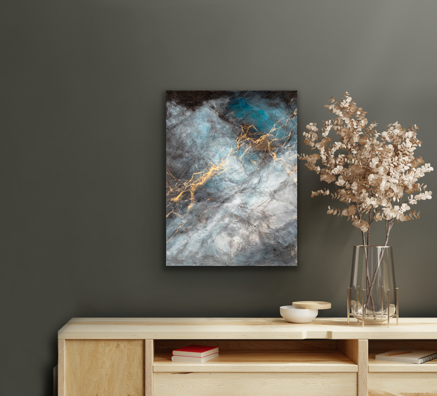 This stunning abstract painting will compliment many room of your home.