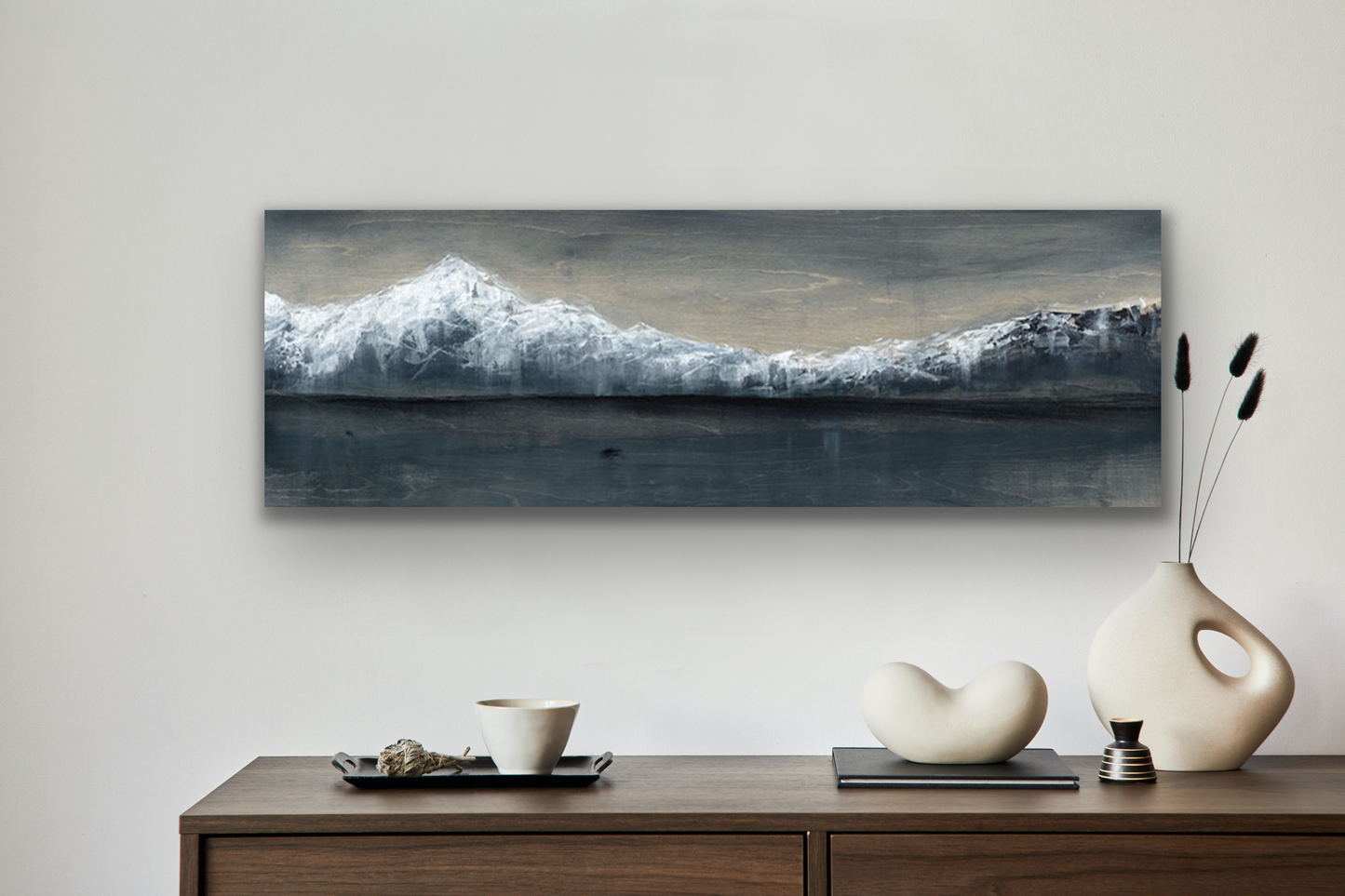 "Snow Capped Mountains" is long panoramic work of art.