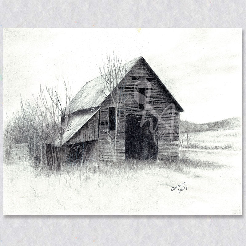 "Capture" wall art is a depiction of an old farm barn.