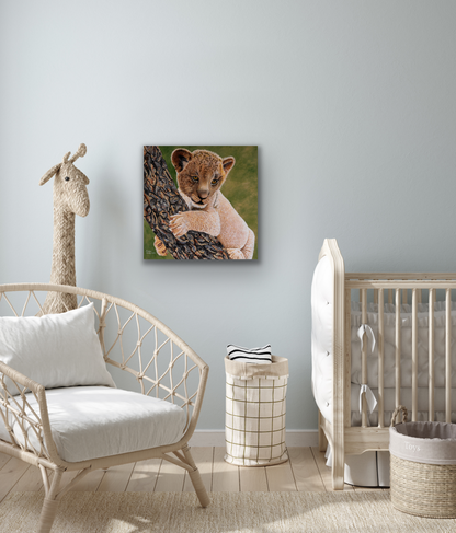 This baby lion cub piece of art would be great in a nursery, daycare or child's room.