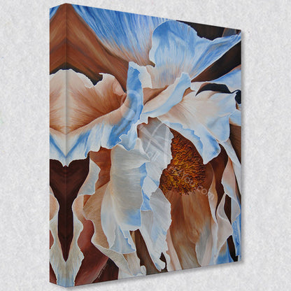 "Delicate" comes as a gallery wrapped canvas print with a rich 1.5 inch thick wood frame. We use a moisture resistant poly-cotton canvas that will not sag and high quality inks that will last over 100 years.
