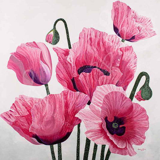 "Adoration" pink wild poppies is an original painting available by Carolynn Ashley.