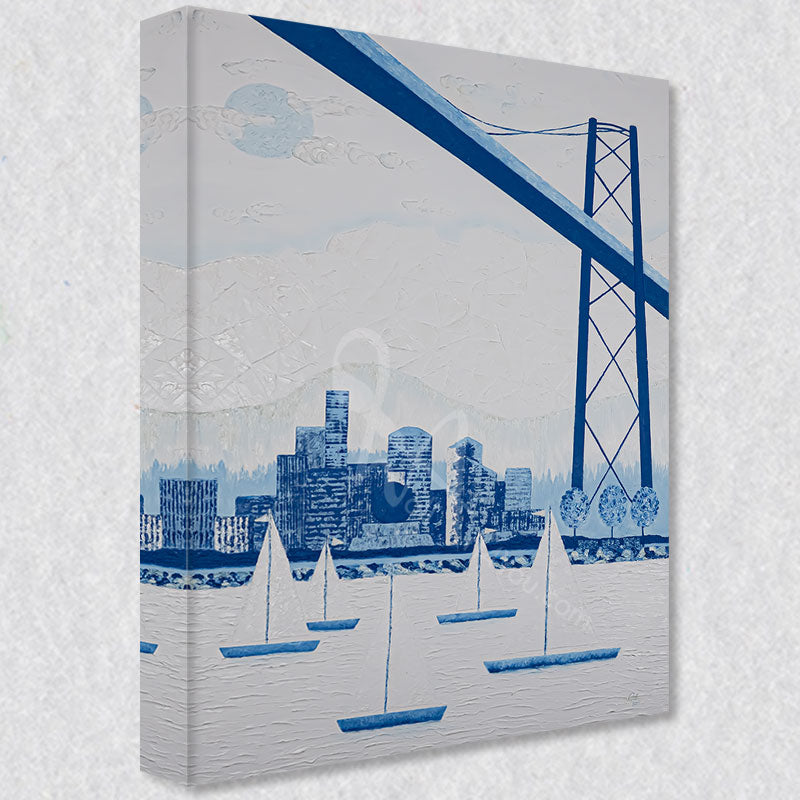 "Vancouver" comes as a gallery wrapped canvas print with a rich 1.5 inch thick wood frame. We use a moisture resistant poly-cotton canvas that will not sag and high quality inks that will last over 100 years.