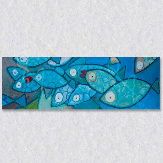 "Ten Little Fishes" wall art is an underwater fish scene with a couple weird fishes.