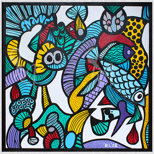 "Blue Fish Deep" wall art by David Laird will look great in your hallway or den.