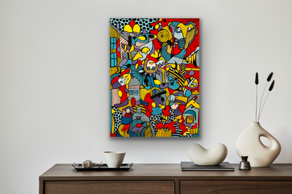 "Lucy and the Owl" artwork by David Laird will as a variety of bright colours making it easy to match to your decor.