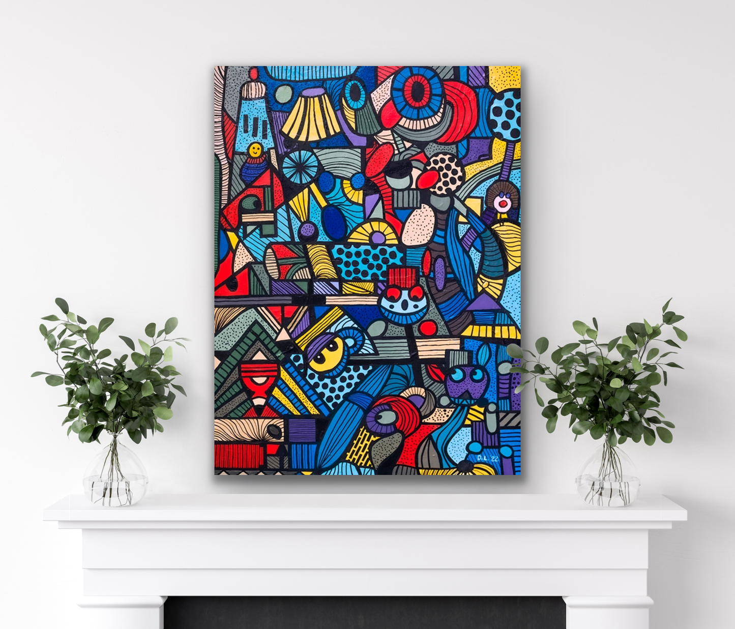 "Mrs. Lighthouse" artwork is a blast of colours and fun that will liven up any room you choose to place it in.