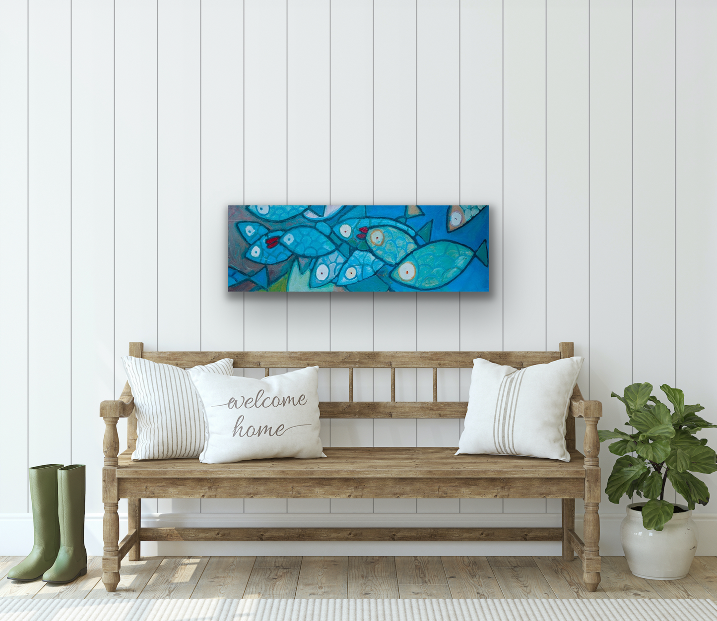Ten Little Fishes art work will look great in your entrance way.