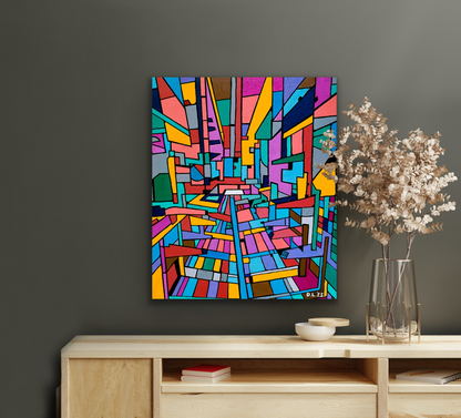 This colourful artwork will look great on any wall colour as it has such a variety of colours within the work.
