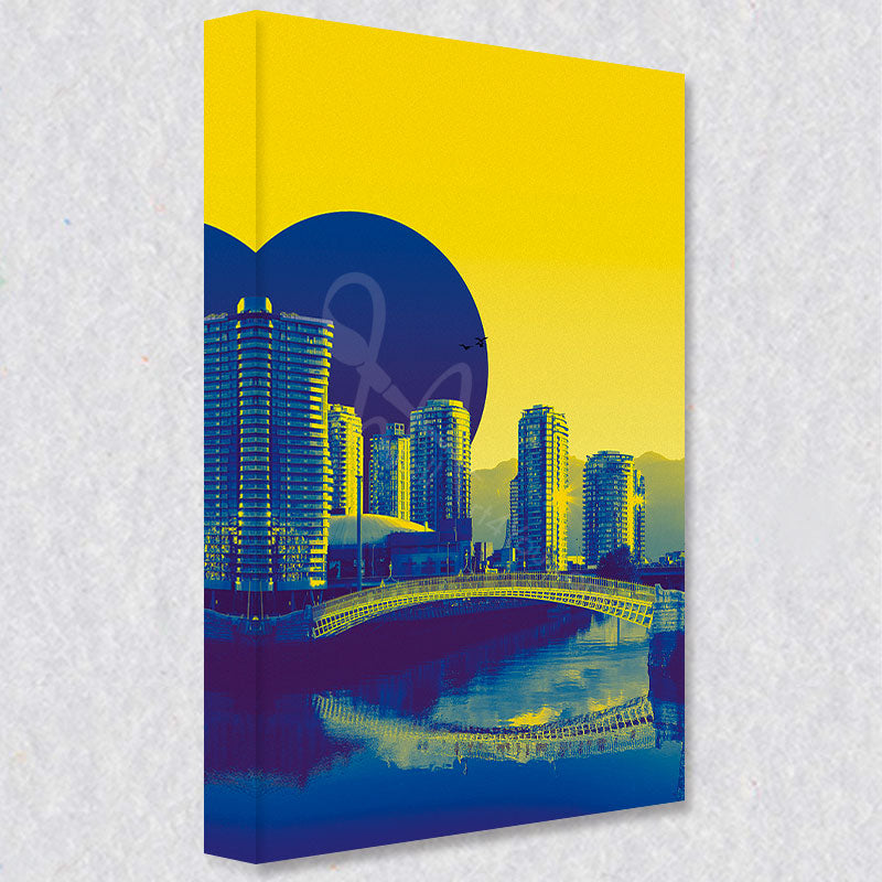 "ha Penny Downtown" comes as a gallery wrapped canvas print with a rich 1.5 inch thick wood frame. We use a moisture resistant poly-cotton canvas that will not sag and high quality inks that will last over 100 years.