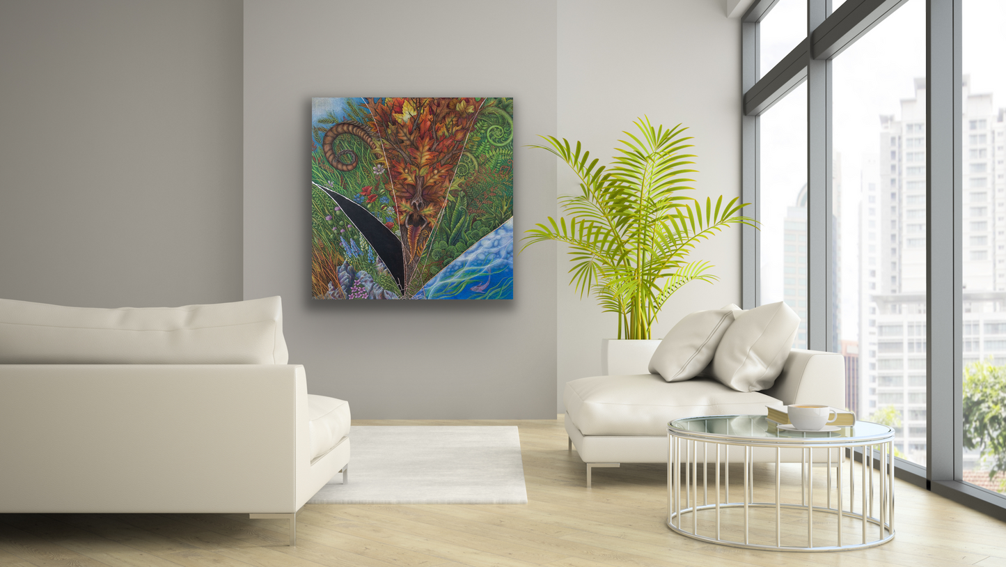 "Reclamation" work of art comes in five different canvas print sizes to fit your wall perfectly.