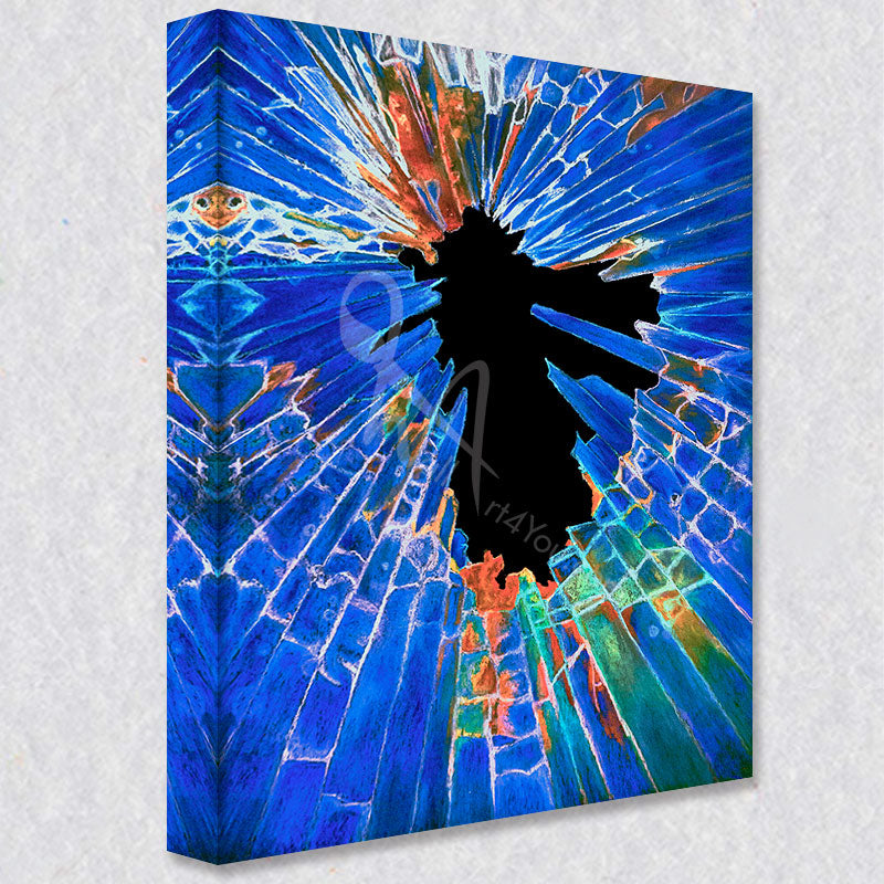 "Shattering" comes as a gallery wrapped canvas print with a rich 1.5 inch thick wood frame. We use a moisture resistant poly-cotton canvas that will not sag and high quality inks that will last over 100 years.