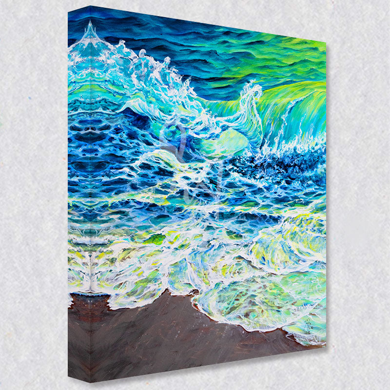 "Beach Action" comes as a gallery wrapped canvas print with a rich 1.5 inch thick wood frame. We use a moisture resistant poly-cotton canvas that will not sag and high quality inks that will last over 100 years.