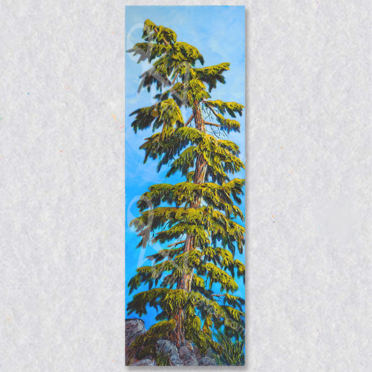 "Blue LIght" wall art depicts a large green tree with a bright blue background.