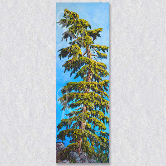 "Blue LIght" wall art depicts a large green tree with a bright blue background.